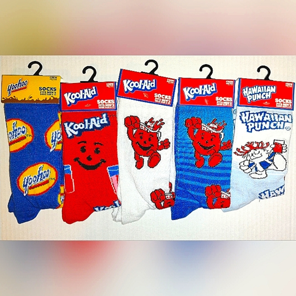 5 Pairs Novelty Socks Drinks Kool-Aid Yahoo Hawaiian Punch NWT